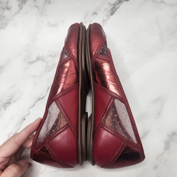 Fitflop Allegria Art Deco Patchwork Red Ballet Flats Leather Slip-On Shoes Size - Picture 5 of 10